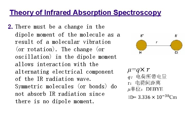 Theory of Infrared Absorption Spectroscopy 2. There must be a change in the dipole