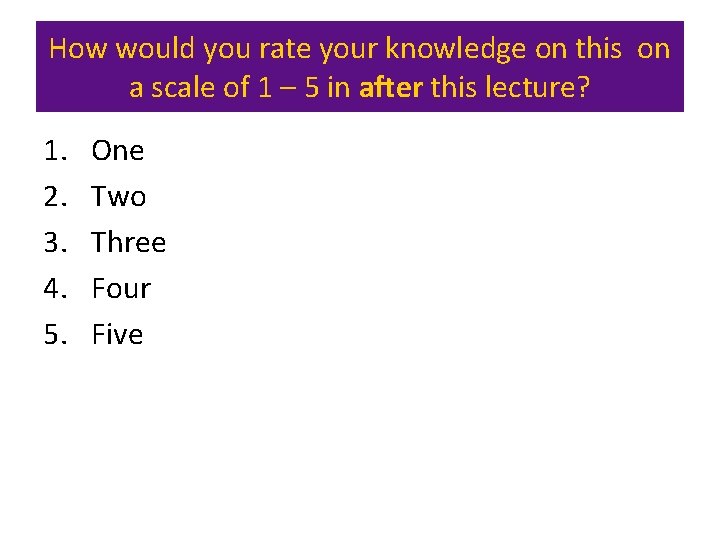 How would you rate your knowledge on this on a scale of 1 –