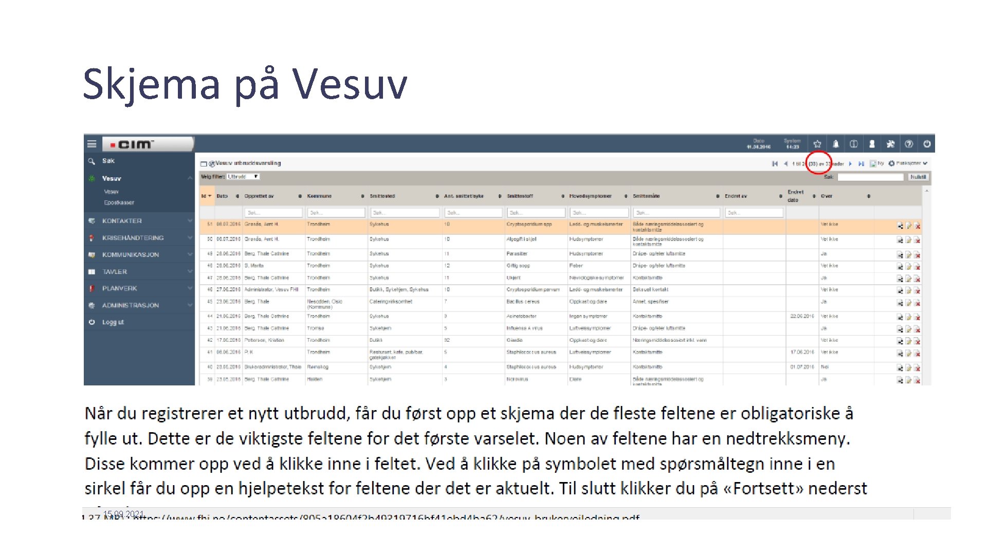 Skjema på Vesuv FHI - 15. 09. 2021 