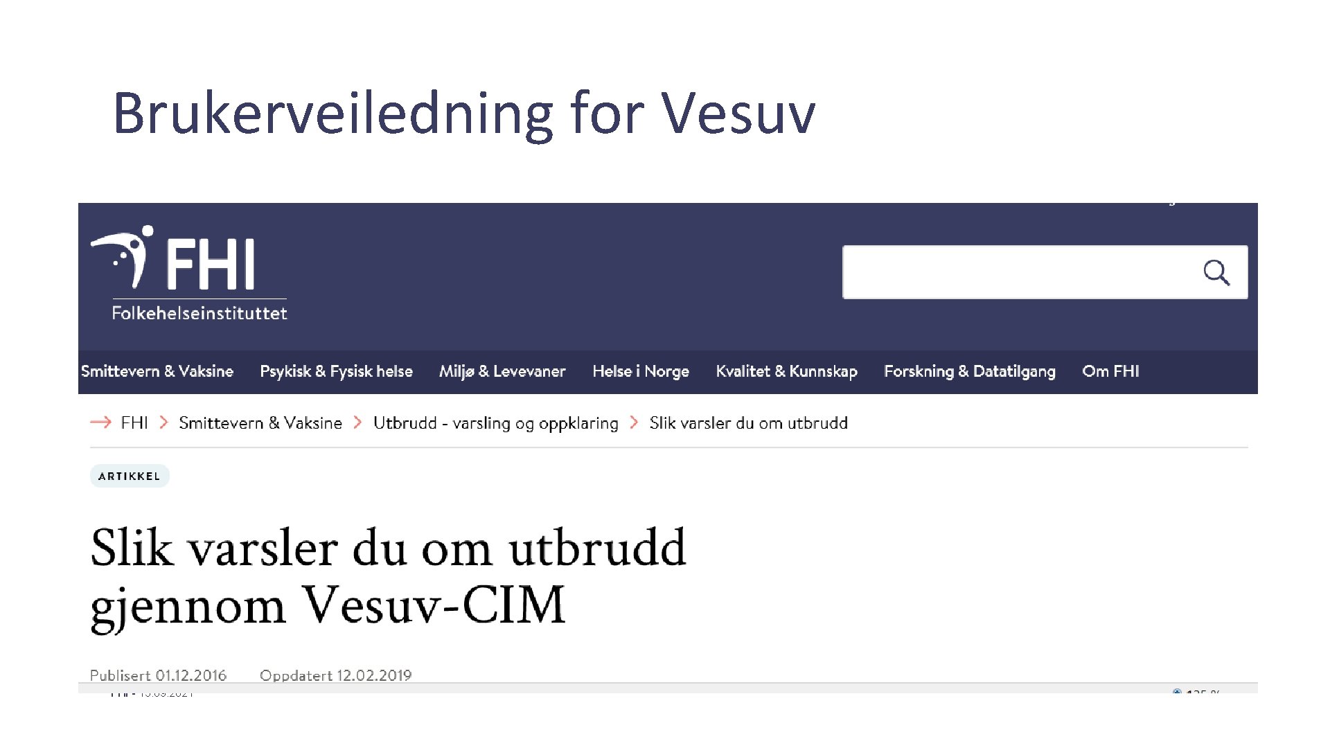 Brukerveiledning for Vesuv FHI - 15. 09. 2021 