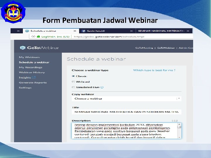 Form Pembuatan Jadwal Webinar 