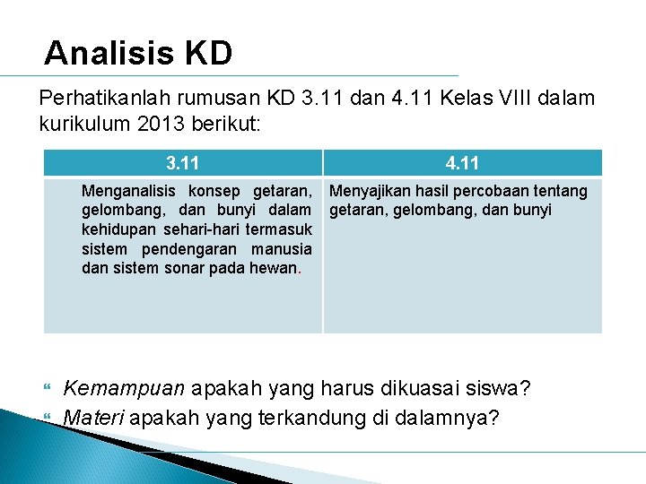 Analisis KD Perhatikanlah rumusan KD 3. 11 dan 4. 11 Kelas VIII dalam kurikulum