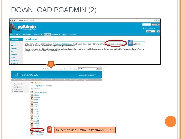 DOWNLOAD PGADMIN (2) Select the latest reliable version v 1. 12. 3 