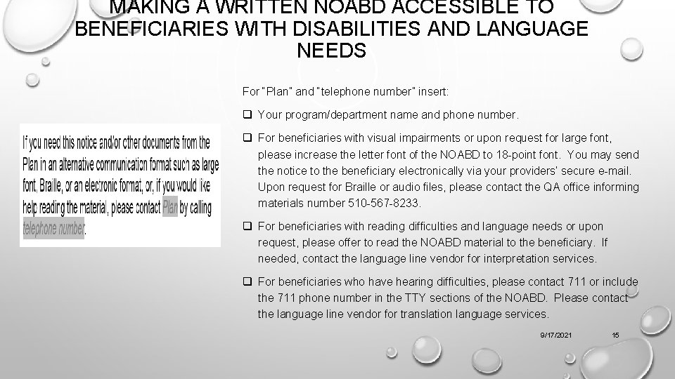 MAKING A WRITTEN NOABD ACCESSIBLE TO BENEFICIARIES WITH DISABILITIES AND LANGUAGE NEEDS For “Plan”