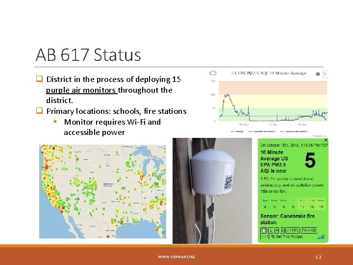 AB 617 Status q District in the process of deploying 15 purple air monitors