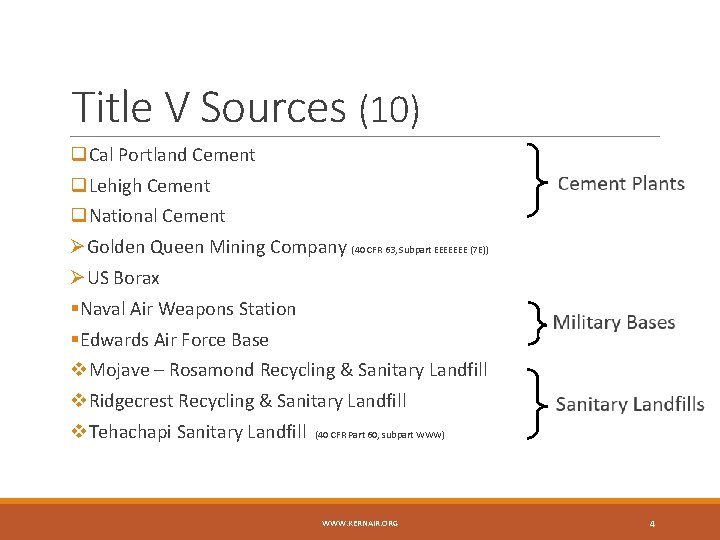 Title V Sources (10) q. Cal Portland Cement q. Lehigh Cement q. National Cement