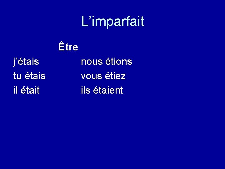 L’imparfait Être j’étais tu étais il était nous étions vous étiez ils étaient 