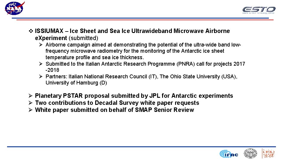 v ISSIUMAX – Ice Sheet and Sea Ice Ultrawideband Microwave Airborne e. Xperiment (submitted)