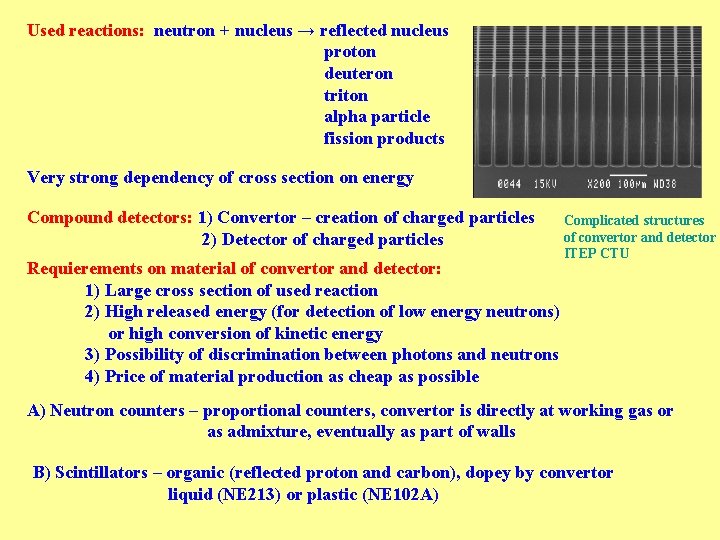 Used reactions: neutron + nucleus → reflected nucleus proton deuteron triton alpha particle fission