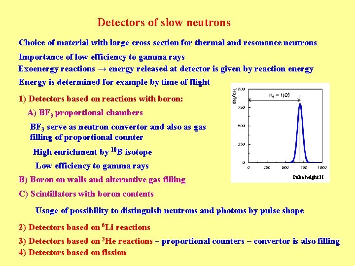 Detectors of slow neutrons Choice of material with large cross section for thermal and