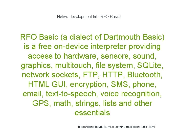 Native development kit - RFO Basic! 1 RFO Basic (a dialect of Dartmouth Basic)