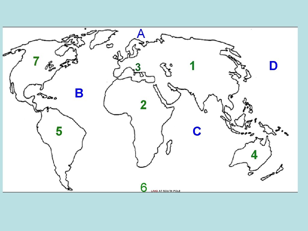 A 7 1 3 B D 2 5 C 4 6 LAND AT SOUTH