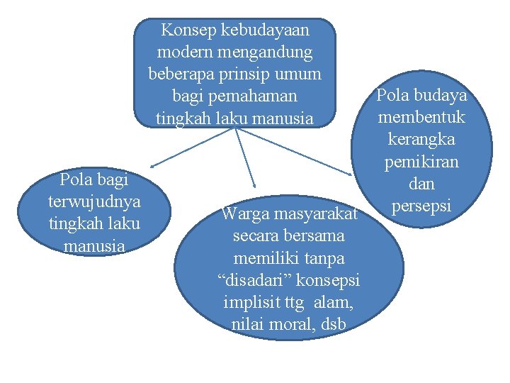 Konsep kebudayaan modern mengandung beberapa prinsip umum bagi pemahaman tingkah laku manusia Pola bagi