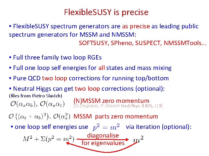 Flexible. SUSY is precise • Flexible. SUSY spectrum generators are as precise as leading