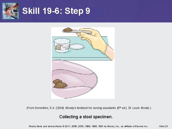 Skill 19 -6: Step 9 (From Sorrentino, S. A. [2004]. Mosby’s textbook for nursing