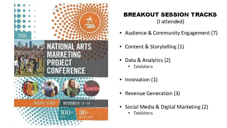 BREAKOUT SESSION TRACKS (I attended) • Audience & Community Engagement (7) • Content &