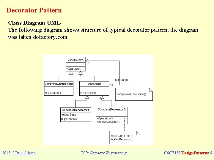 Decorator Pattern Class Diagram UML The following diagram shows structure of typical decorator pattern,