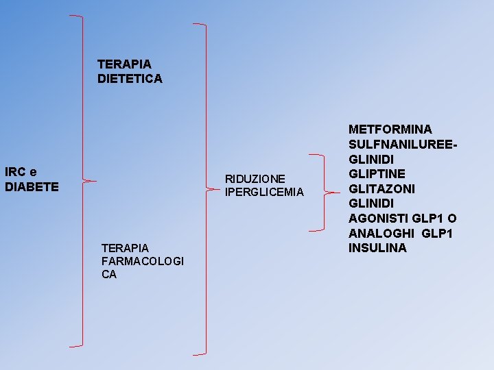 TERAPIA DIETETICA IRC e DIABETE RIDUZIONE IPERGLICEMIA TERAPIA FARMACOLOGI CA METFORMINA SULFNANILUREEGLINIDI GLIPTINE GLITAZONI