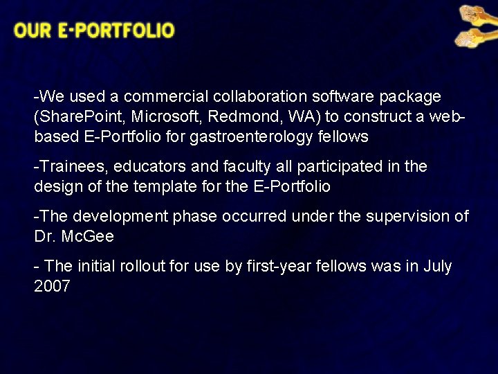-We used a commercial collaboration software package (Share. Point, Microsoft, Redmond, WA) to construct
