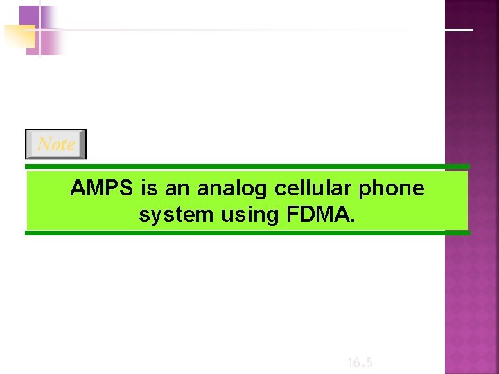 Note AMPS is an analog cellular phone system using FDMA. 16. 5 