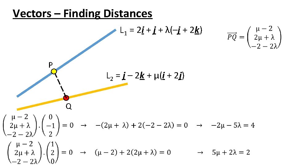 Vectors – Finding Distances L 1 = 2 i + j + λ(–j +