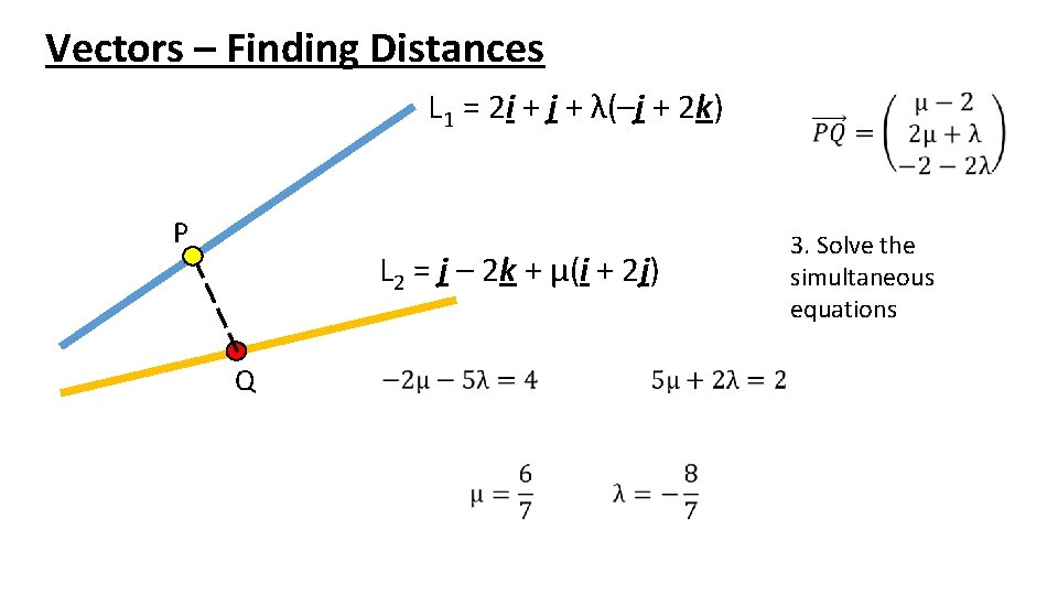 Vectors – Finding Distances L 1 = 2 i + j + λ(–j +