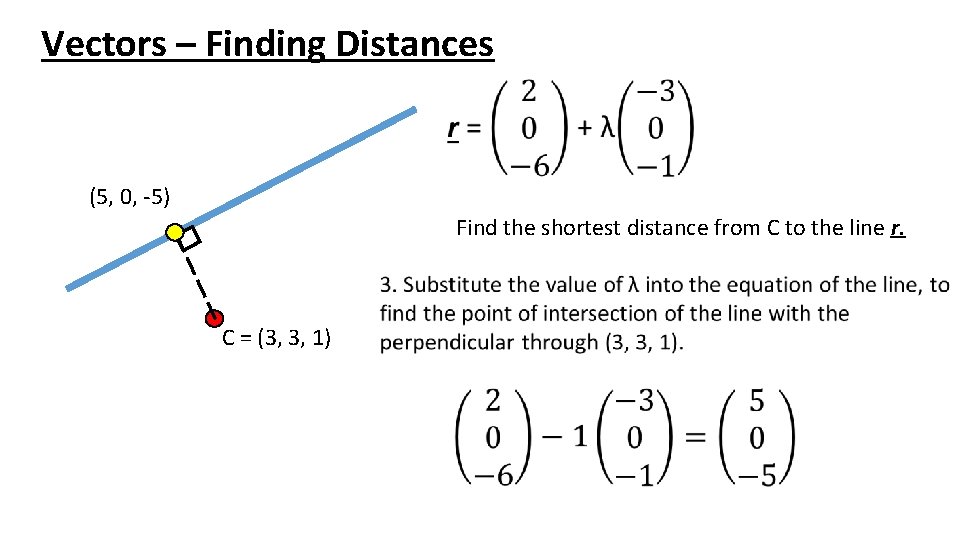 Vectors – Finding Distances (5, 0, -5) Find the shortest distance from C to