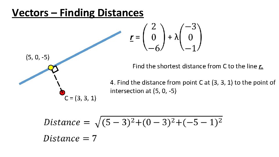 Vectors – Finding Distances (5, 0, -5) Find the shortest distance from C to