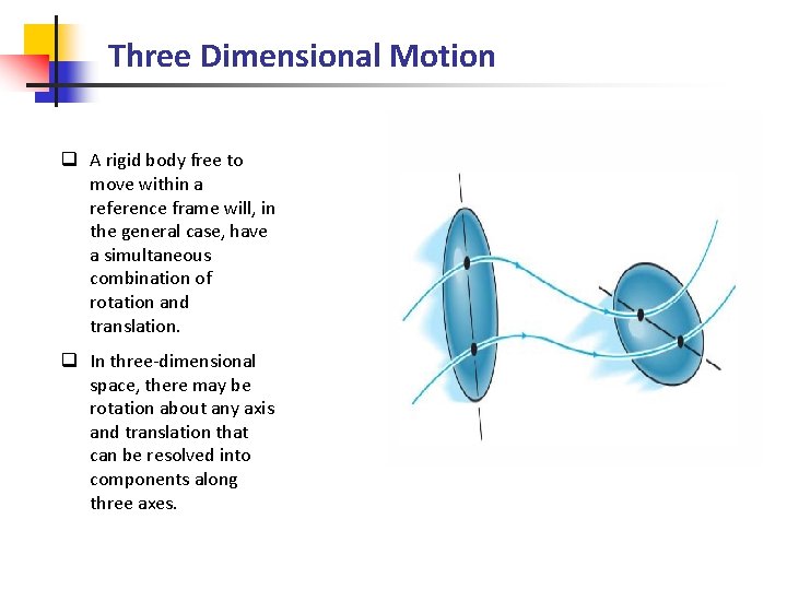 Three Dimensional Motion q A rigid body free to move within a reference frame