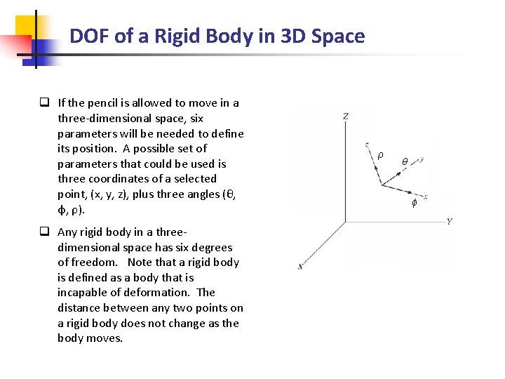 DOF of a Rigid Body in 3 D Space q If the pencil is