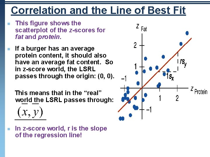 Correlation and the Line of Best Fit n n This figure shows the scatterplot Correlation and the Line of Best Fit n n This figure shows the scatterplot
