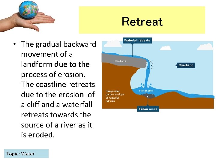 Retreat • The gradual backward movement of a landform due to the process of