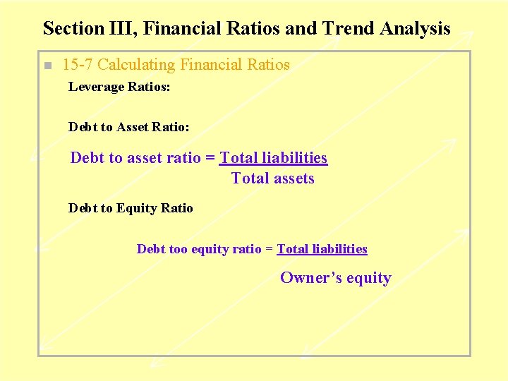 Section III, Financial Ratios and Trend Analysis n 15 -7 Calculating Financial Ratios Leverage