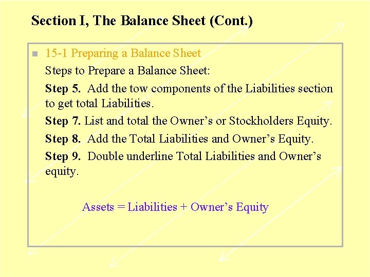 Section I, The Balance Sheet (Cont. ) n 15 -1 Preparing a Balance Sheet