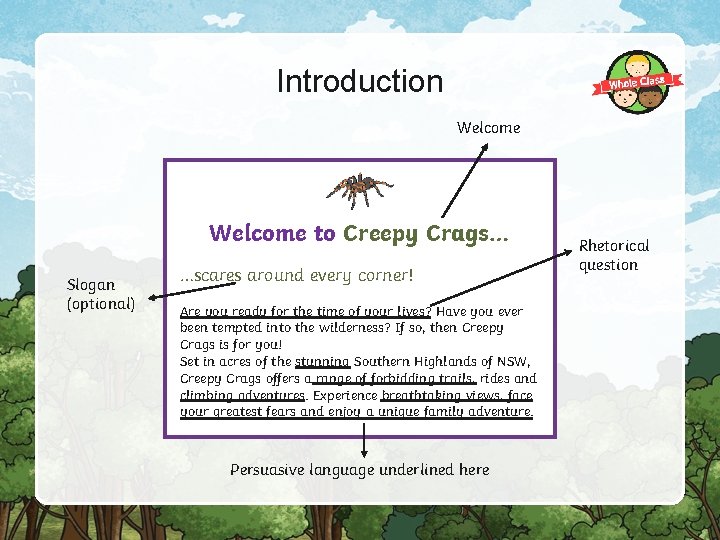 Introduction Welcome to Creepy Crags… Slogan (optional) …scares around every corner! Are you ready