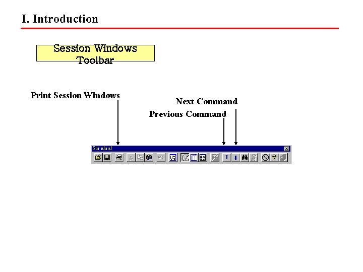 I. Introduction Session Windows Toolbar Print Session Windows Next Command Previous Command 