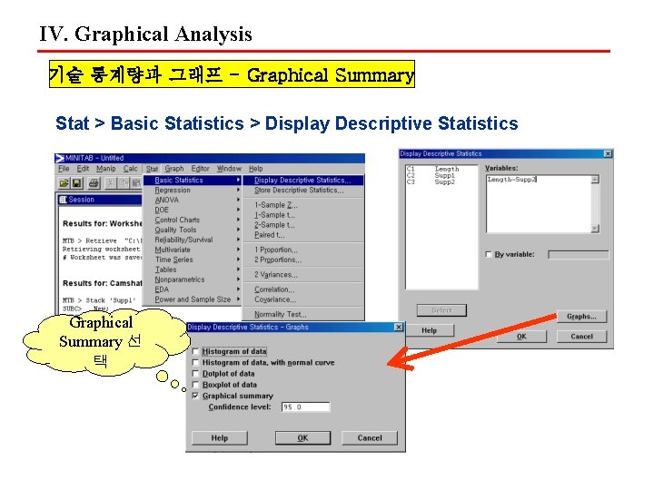 IV. Graphical Analysis 기술 통계량과 그래프 - Graphical Summary Stat > Basic Statistics >