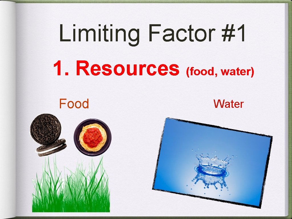 Limiting Factor #1 1. Resources (food, water) Food Water 