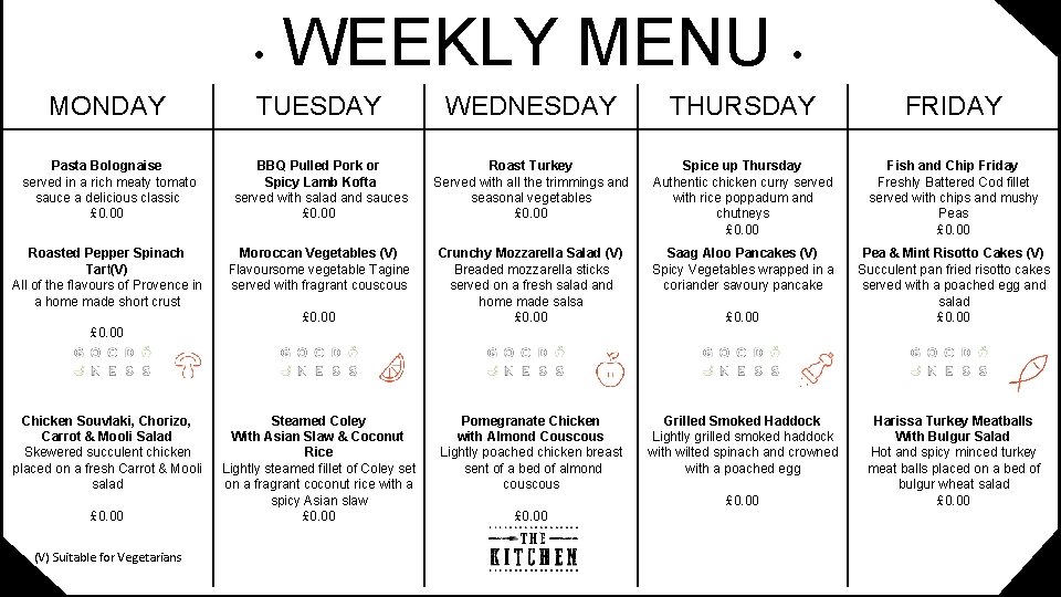  • WEEKLY MENU • MONDAY TUESDAY WEDNESDAY THURSDAY FRIDAY Pasta Bolognaise served in