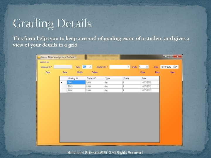 Grading Details This form helps you to keep a record of grading exam of