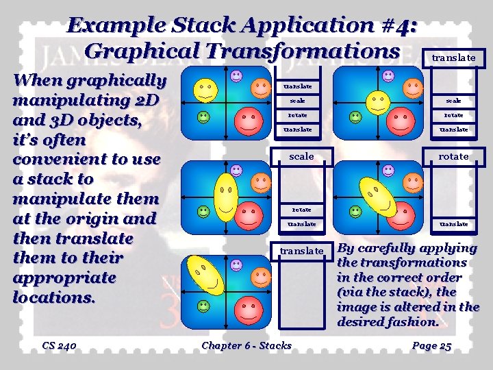 Example Stack Application #4: Graphical Transformations When graphically manipulating 2 D and 3 D