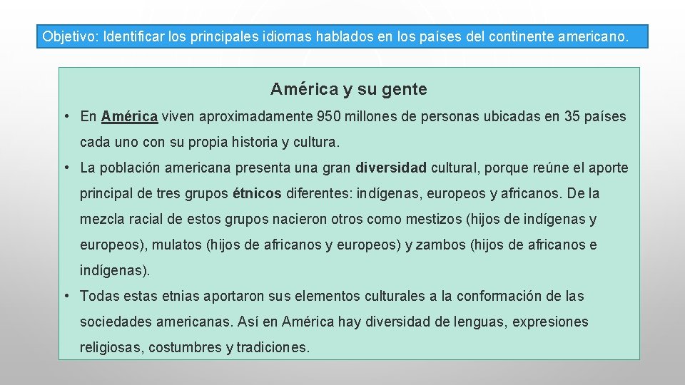 Objetivo: Identificar los principales idiomas hablados en los países del continente americano. América y