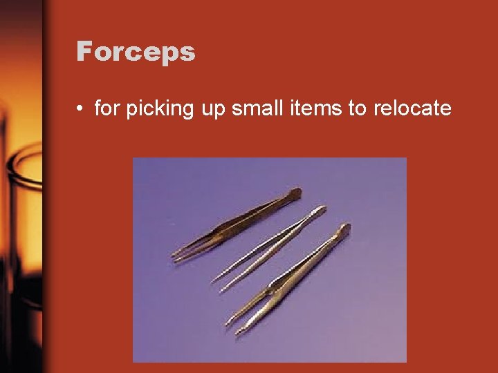 Forceps • for picking up small items to relocate 