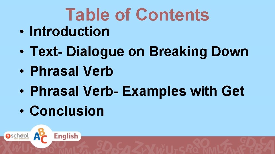  • • • Table of Contents Introduction Text- Dialogue on Breaking Down Phrasal
