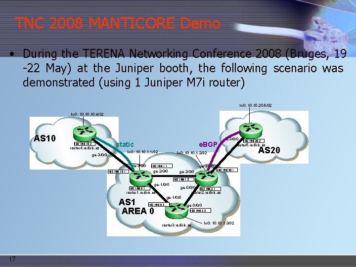 TNC 2008 MANTICORE Demo • During the TERENA Networking Conference 2008 (Bruges, 19 -22