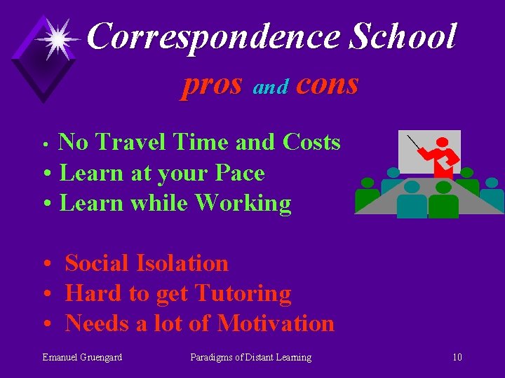 Correspondence School pros and cons No Travel Time and Costs • Learn at your