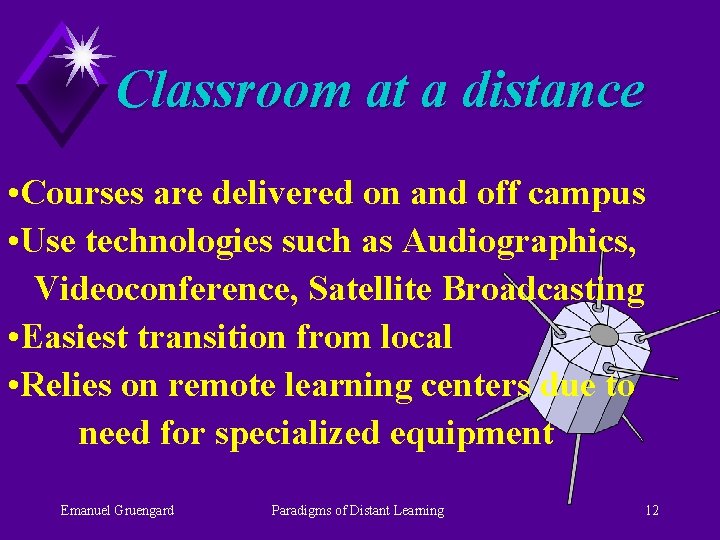 Classroom at a distance • Courses are delivered on and off campus • Use