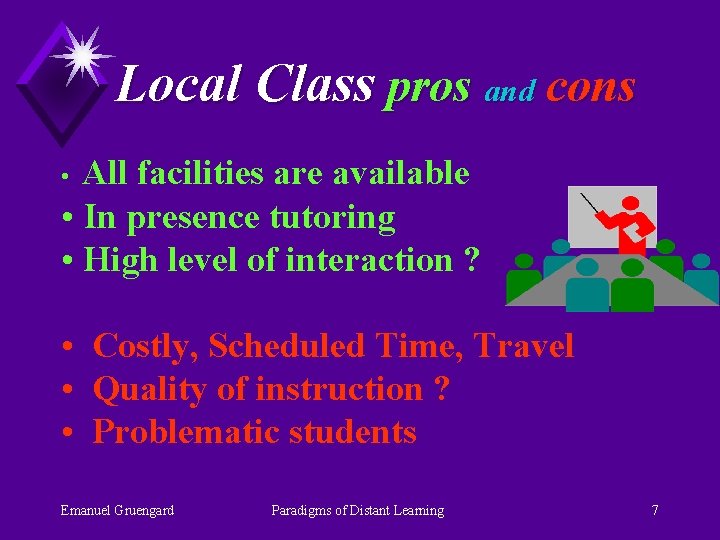 Local Class pros and cons All facilities are available • In presence tutoring •