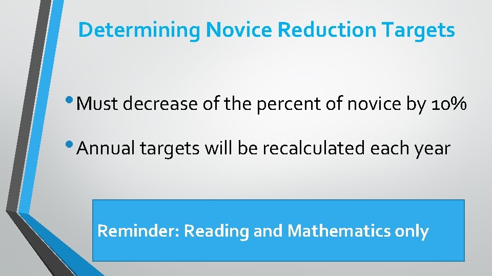 Determining Novice Reduction Targets • Must decrease of the percent of novice by 10%
