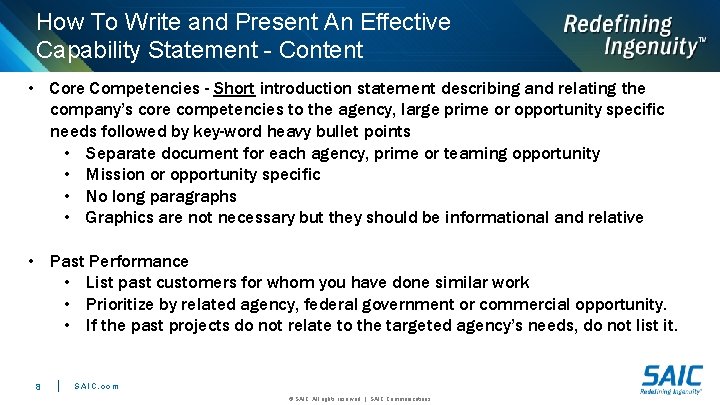 How To Write and Present An Effective Capability Statement - Content • Core Competencies